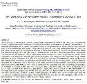 Aspen Hysys Simulation of Natural Gas Dehydration Unit