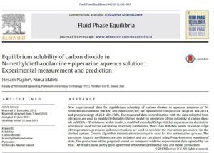محاسبه حلالیت تعادلی کربن دی اکسید در محلول پپرازین و MDEA (در حضور مایع یونی)