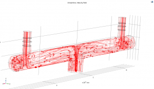 Modeling the outlet header from the cooling tower in COMSOL-flow lines